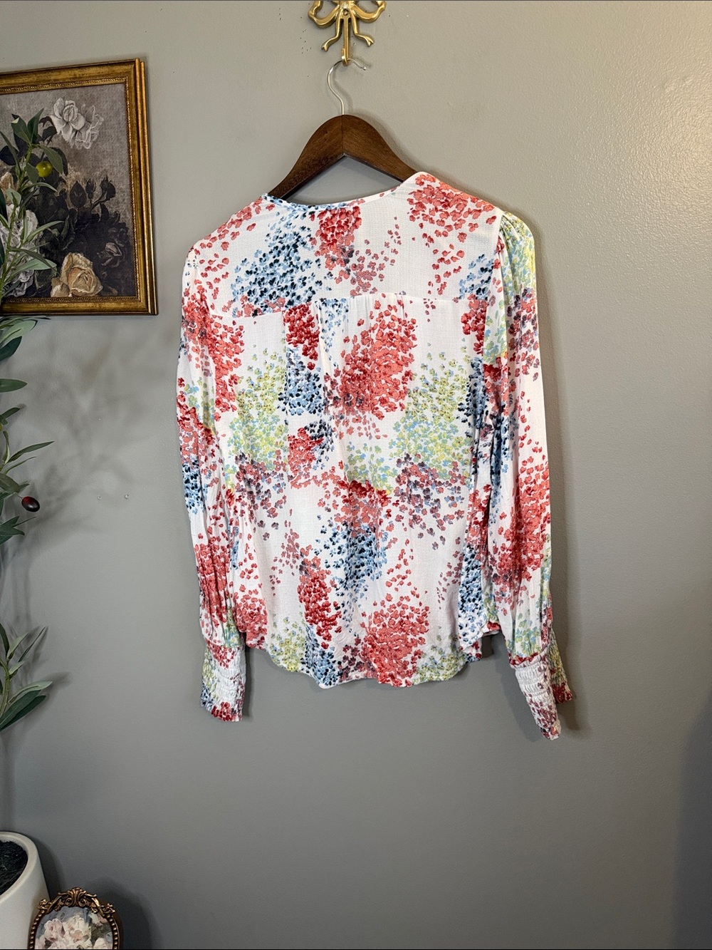 Lucky Brand Floral Tassel Tie Peasant Blouse 100% Viscose Boho Size Medium - Picture 6 of 9
